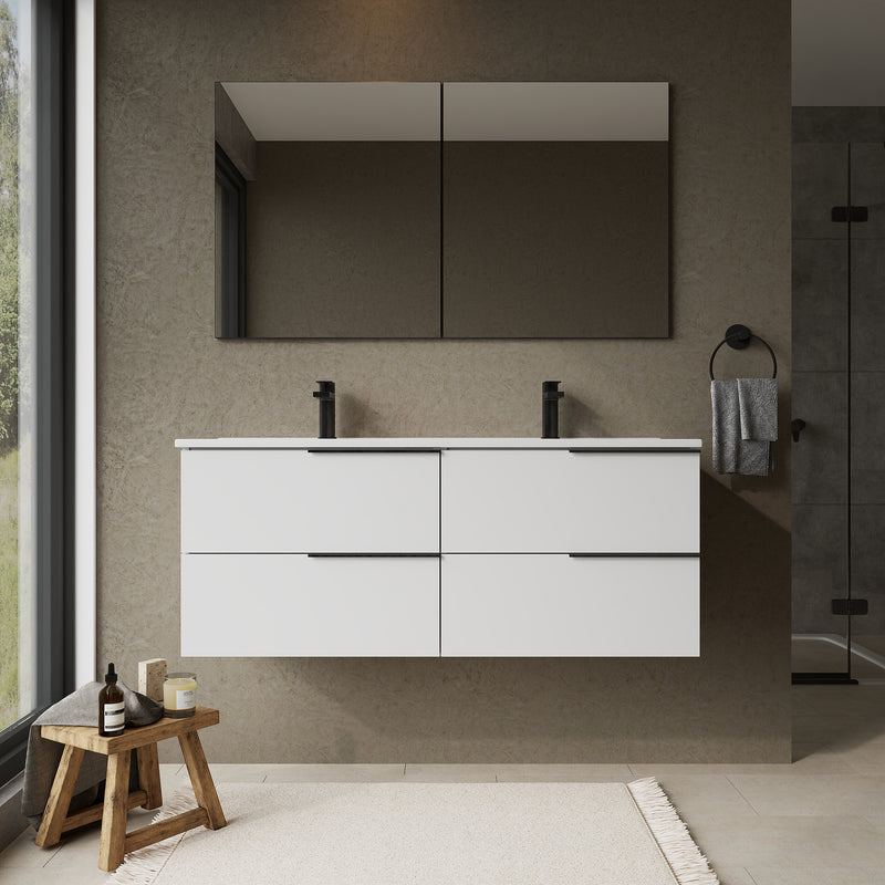 Banyetti Celtic Gloss White Wall Hung Vanity Unit with Matt Black Handles - Select Size