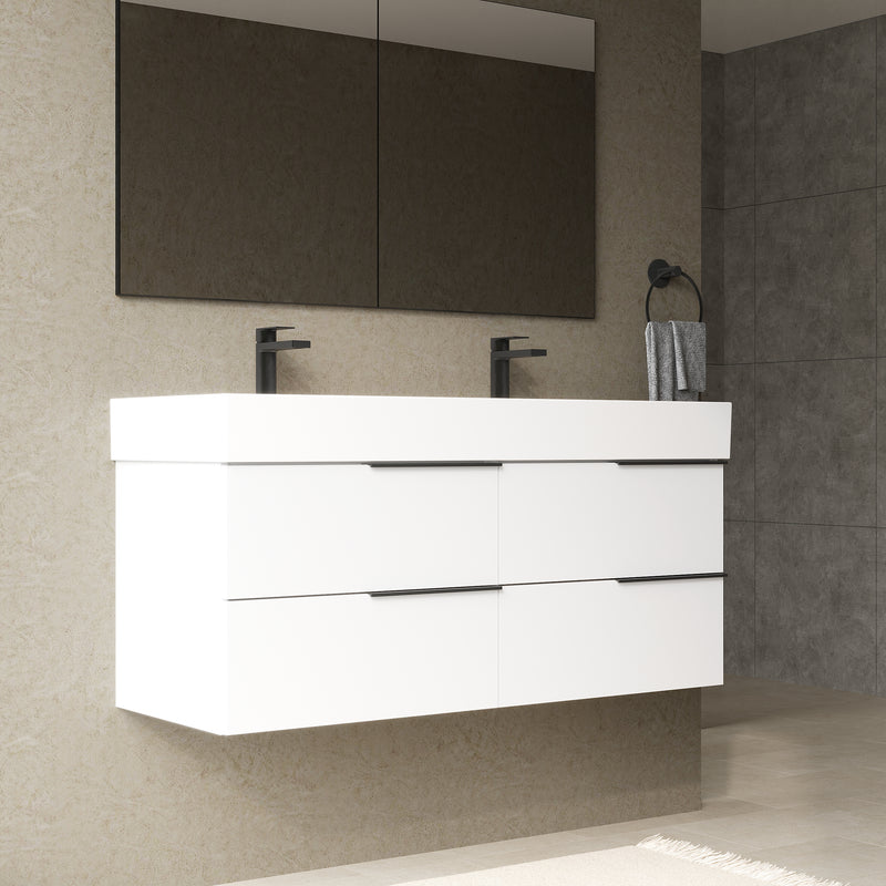 Banyetti Celtic Gloss White Wall Hung Vanity Unit with Matt Black Handles - Select Size