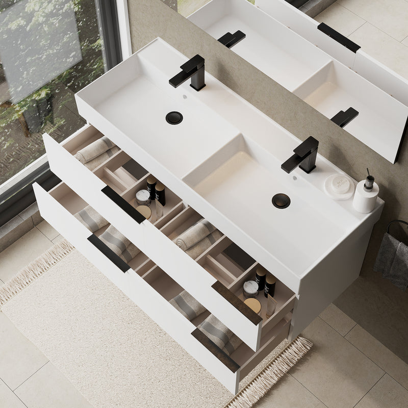 Banyetti Celtic Gloss White Wall Hung Vanity Unit with Matt Black Handles - Select Size