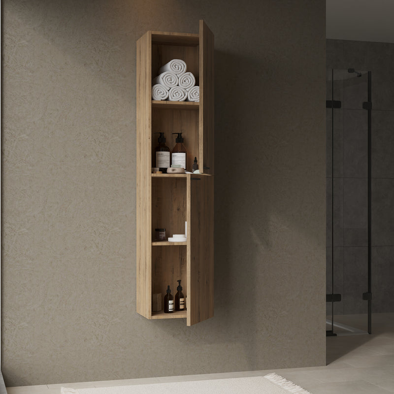 Banyetti Celtic 1500mm Wall Hung Tall Cabinet with Matt Black Handles - Ostippo Oak