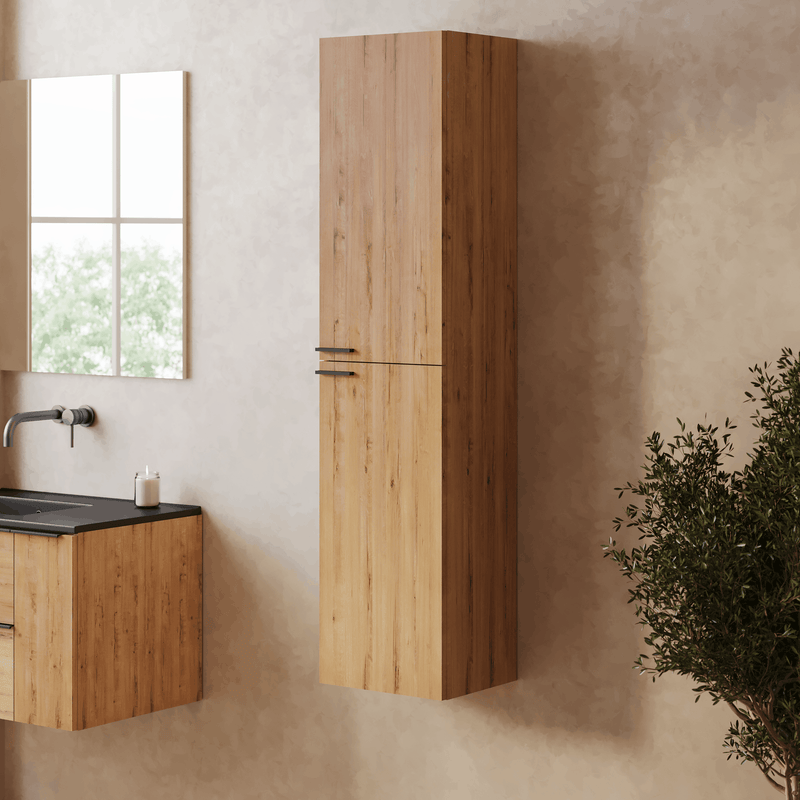 Banyetti Celtic 1500mm Wall Hung Tall Cabinet with Matt Black Handles - Ostippo Oak