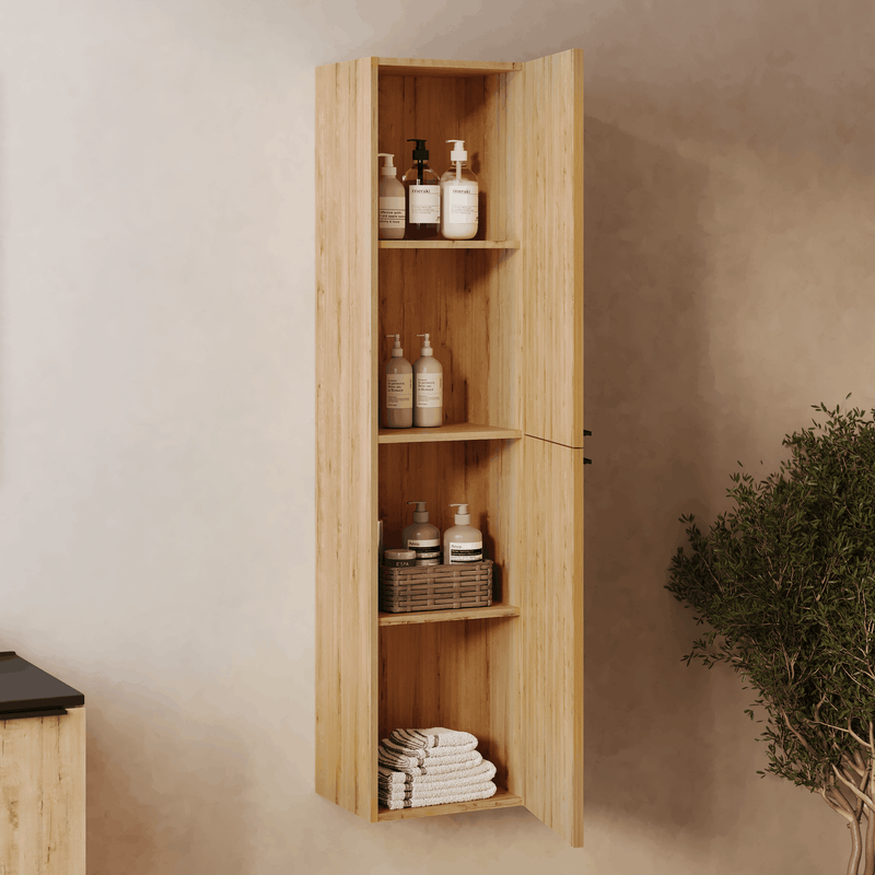 Banyetti Celtic 1500mm Wall Hung Tall Cabinet with Matt Black Handles - Ostippo Oak