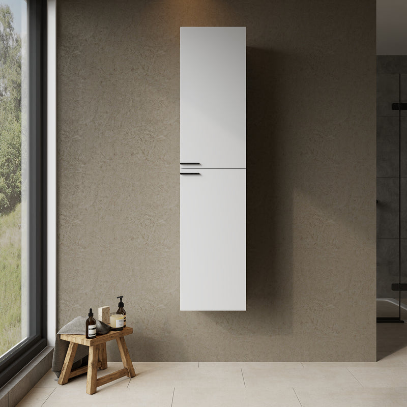 Banyetti Celtic 1500mm Wall Hung Tall Cabinet with Matt Black Handles - Gloss White