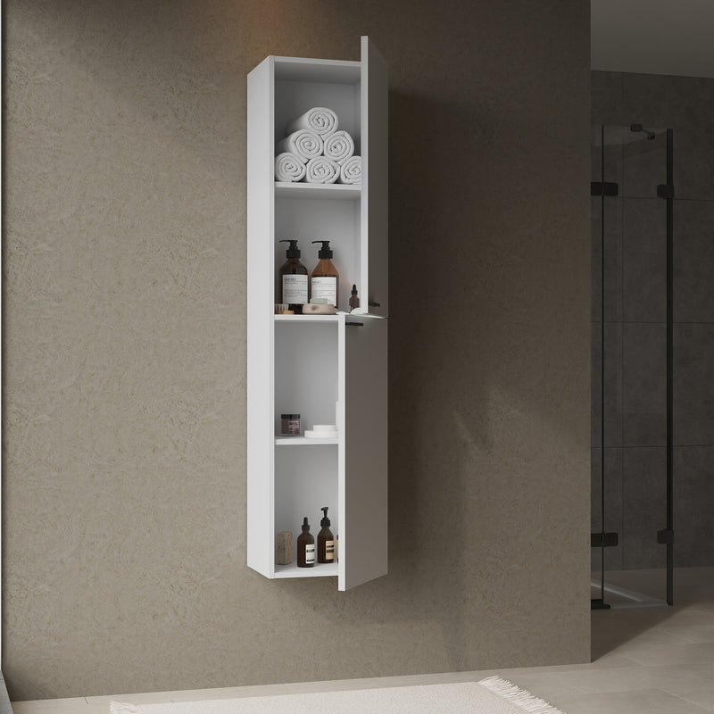 Banyetti Celtic 1500mm Wall Hung Tall Cabinet with Matt Black Handles - Gloss White