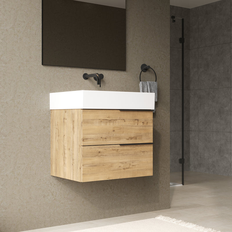 Banyetti Celtic Ostippo Oak Wall Hung Vanity Unit with Matt Black Handles - Select Size