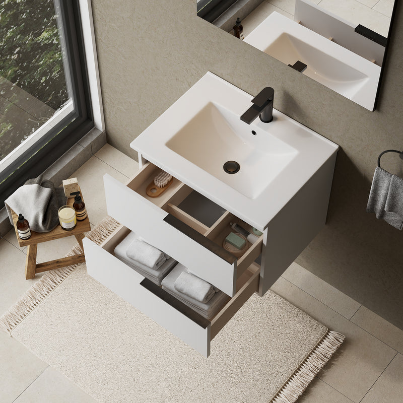 Banyetti Celtic Gloss White Wall Hung Vanity Unit with Matt Black Handles - Select Size