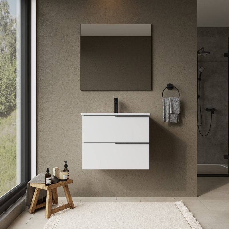 Banyetti Celtic Gloss White Wall Hung Vanity Unit with Matt Black Handles - Select Size