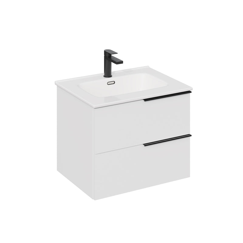 Banyetti Celtic Gloss White Wall Hung Vanity Unit with Matt Black Handles - Select Size