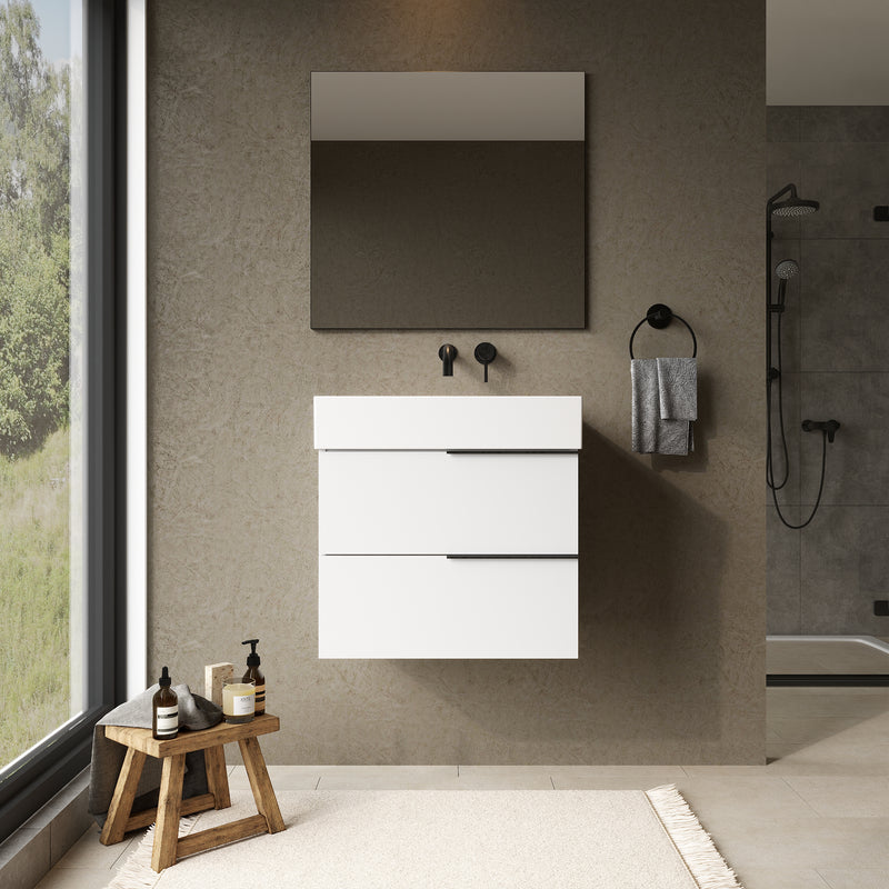 Banyetti Celtic Gloss White Wall Hung Vanity Unit with Matt Black Handles - Select Size