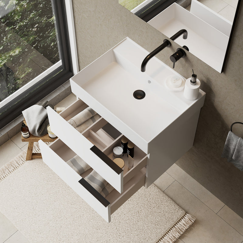 Banyetti Celtic Gloss White Wall Hung Vanity Unit with Matt Black Handles - Select Size