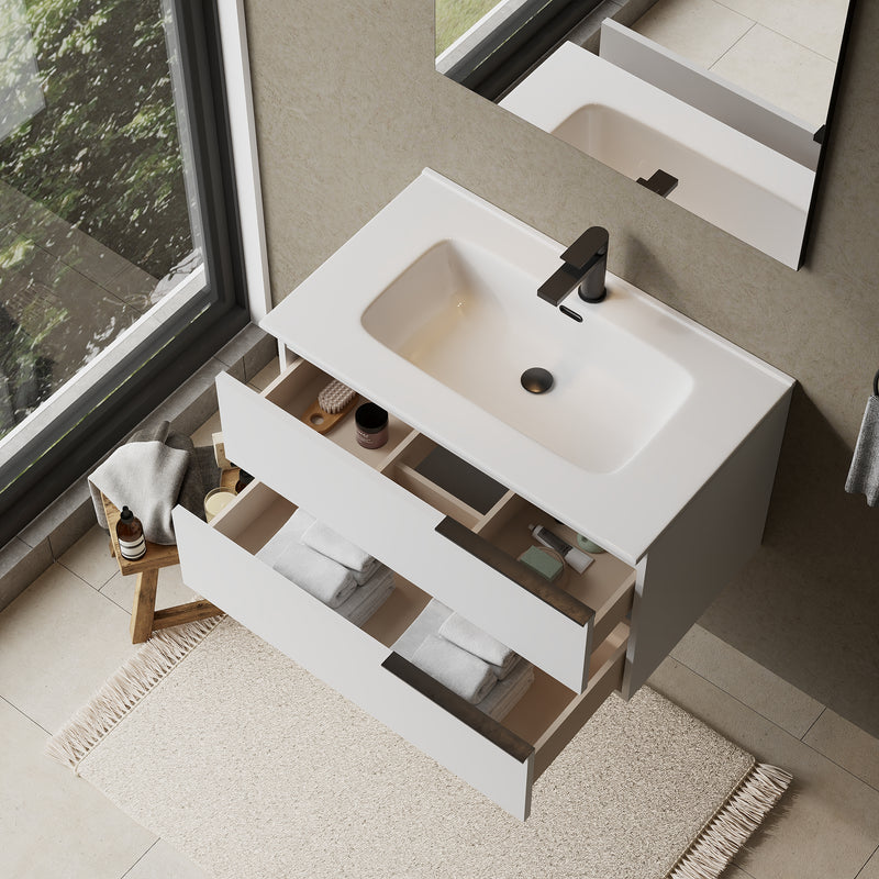 Banyetti Celtic Gloss White Wall Hung Vanity Unit with Matt Black Handles - Select Size