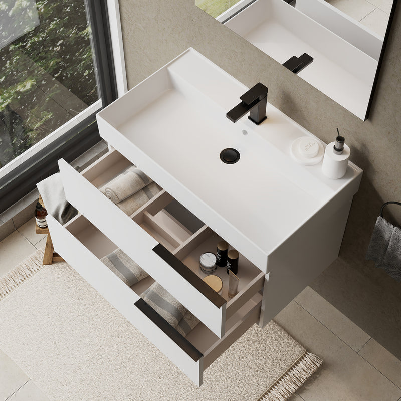 Banyetti Celtic Gloss White Wall Hung Vanity Unit with Matt Black Handles - Select Size