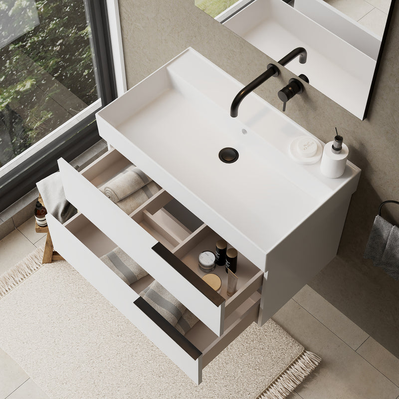 Banyetti Celtic Gloss White Wall Hung Vanity Unit with Matt Black Handles - Select Size