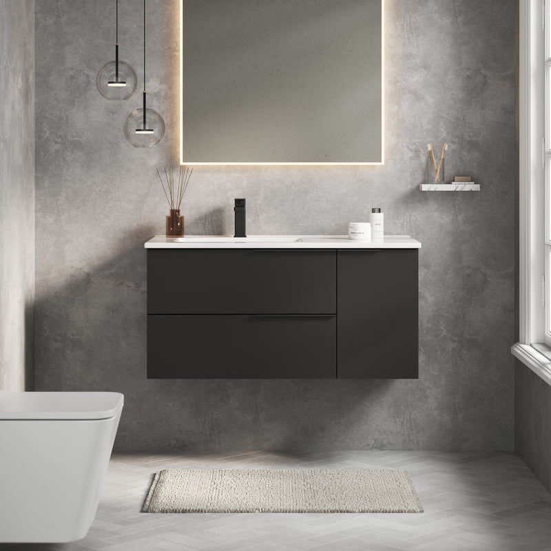 Banyetti Celtic Duo Wall Hung Vanity Unit with White Lira Offset Basin - 1000mm Matt Black