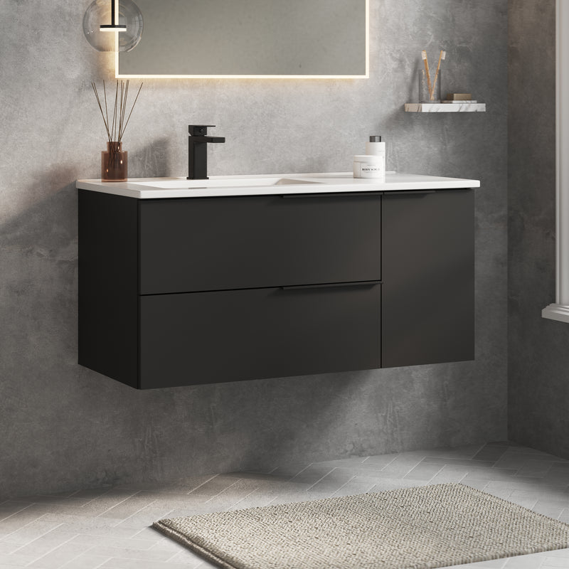 Banyetti Celtic Duo Wall Hung Vanity Unit with White Lira Offset Basin - 1000mm Matt Black