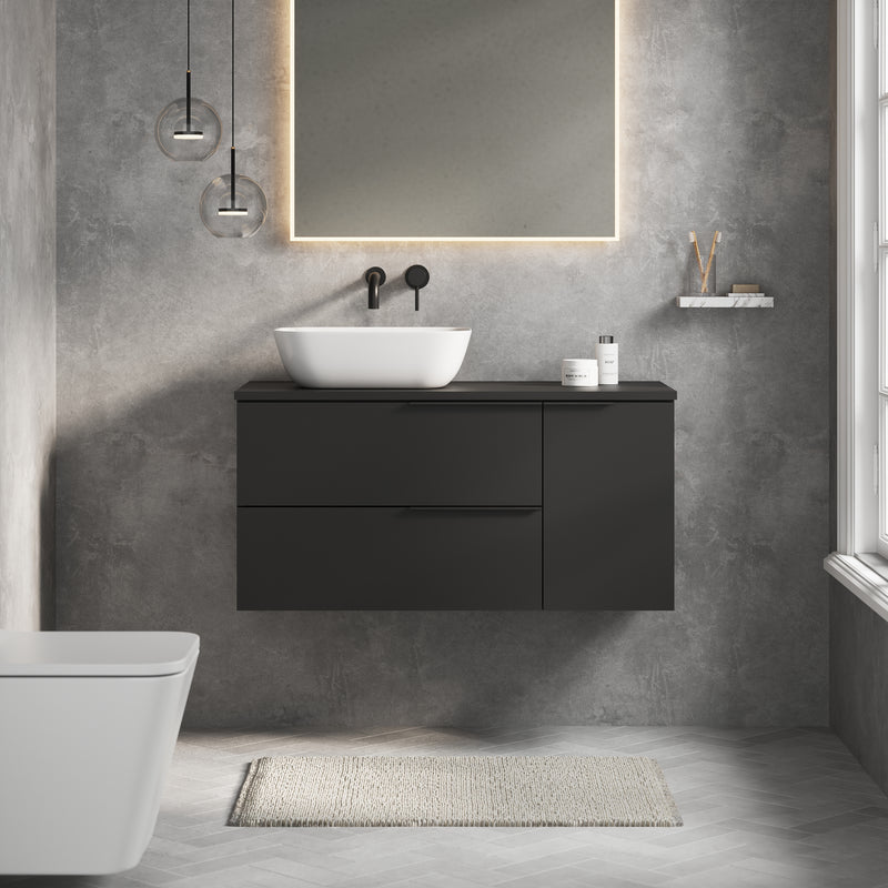 Banyetti Celtic Duo Wall Hung Vanity Unit with Matching Worktop - 1000mm Matt Black