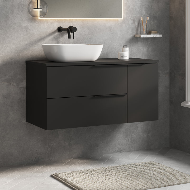 Banyetti Celtic Duo Wall Hung Vanity Unit with Matching Worktop - 1000mm Matt Black