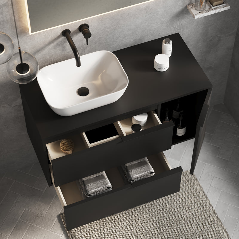 Banyetti Celtic Duo Wall Hung Vanity Unit with Matching Worktop - 1000mm Matt Black