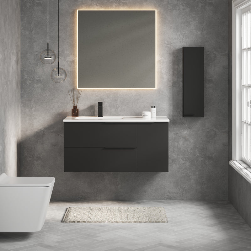 Banyetti Celtic Duo Wall Hung Vanity Unit with White Lira Offset Basin - 1000mm Matt Black