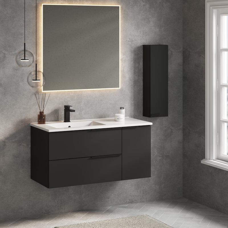 Banyetti Celtic Duo Wall Hung Vanity Unit with White Lira Offset Basin - 1000mm Matt Black