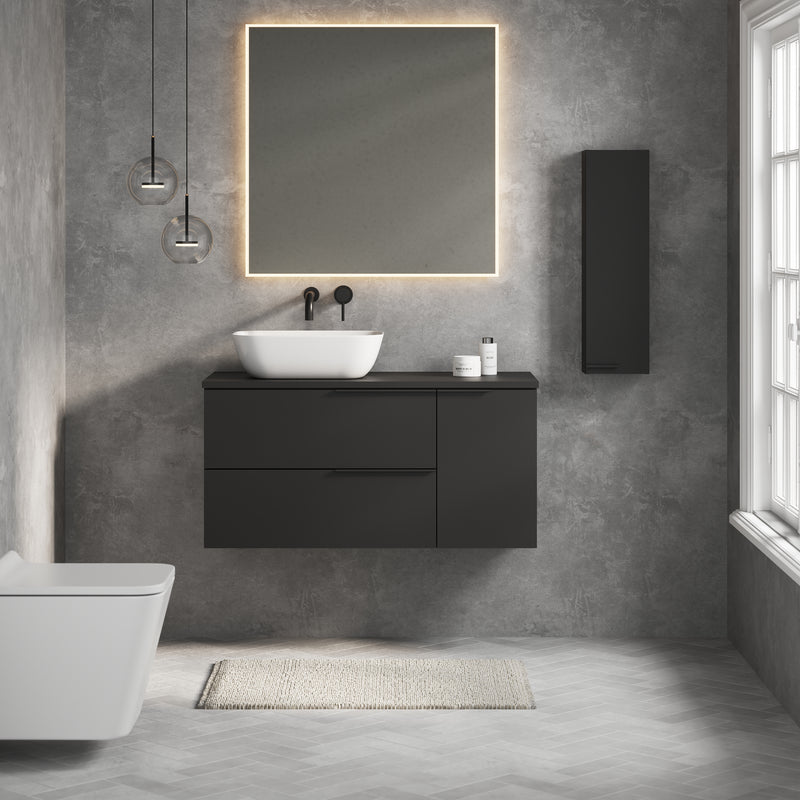 Banyetti Celtic Duo Matt Black Wall Hung Vanity Unit with Matt Black Handles - Select Size