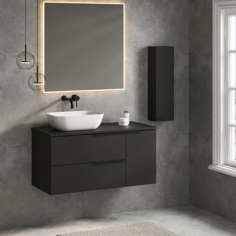 Banyetti Celtic Duo Wall Hung Vanity Unit with Matching Worktop - 1000mm Matt Black