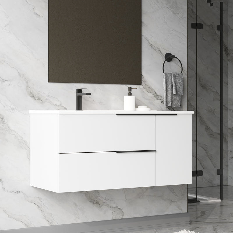 Banyetti Celtic Duo Gloss White Wall Hung Vanity Unit with Matt Black Handles - Select Size