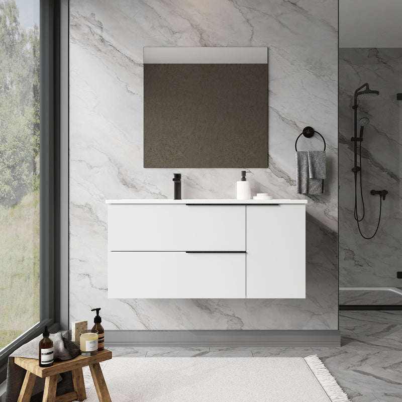 Banyetti Celtic Duo Gloss White Wall Hung Vanity Unit with Matt Black Handles - Select Size