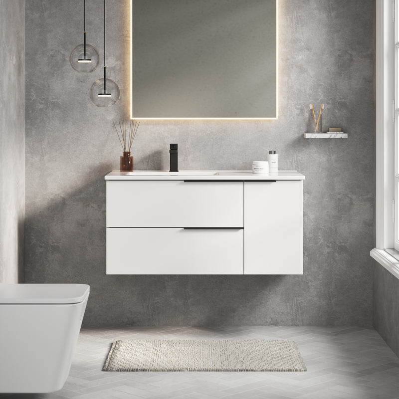Banyetti Celtic Duo Gloss White Wall Hung Vanity Unit with Matt Black Handles - Select Size