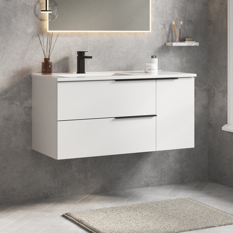 Banyetti Celtic Duo Gloss White Wall Hung Vanity Unit with Matt Black Handles - Select Size