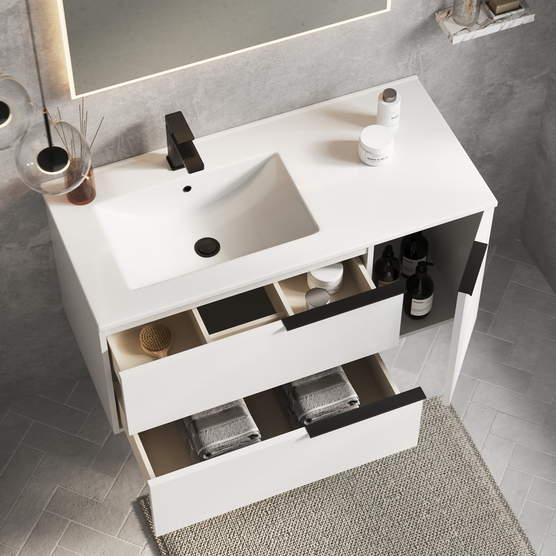 Banyetti Celtic Duo Wall Hung Vanity Unit with White Lira Offset Basin - 1000mm Gloss White