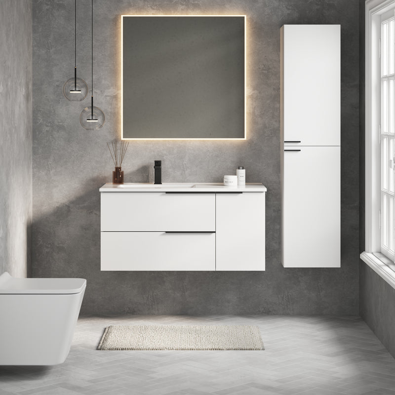 Banyetti Celtic Duo Gloss White Wall Hung Vanity Unit with Matt Black Handles - Select Size