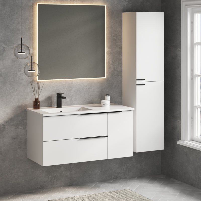 Banyetti Celtic Duo Wall Hung Vanity Unit with White Lira Offset Basin - 1000mm Gloss White