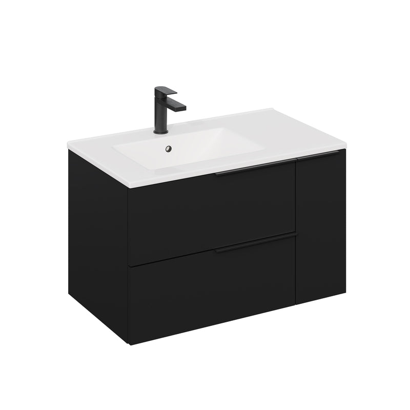 Banyetti Celtic Duo Wall Hung Vanity Unit with White Lira Offset Basin - 1000mm Matt Black