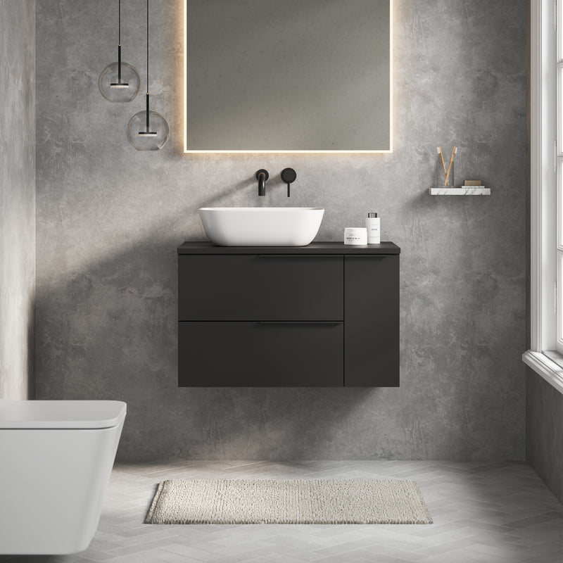 Banyetti Celtic Duo Wall Hung Vanity Unit with Matching Worktop - 800mm Matt Black