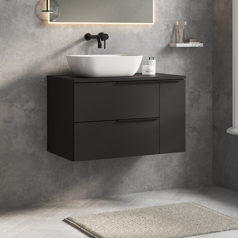 Banyetti Celtic Duo Matt Black Wall Hung Vanity Unit with Matt Black Handles - Select Size