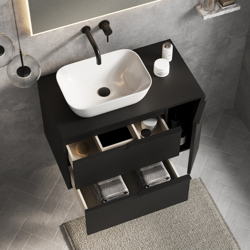 Banyetti Celtic Duo Wall Hung Vanity Unit with Matching Worktop - 800mm Matt Black