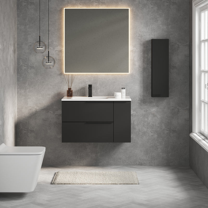 Banyetti Celtic Duo Wall Hung Vanity Unit with White Lira Offset Basin - 800mm Matt Black