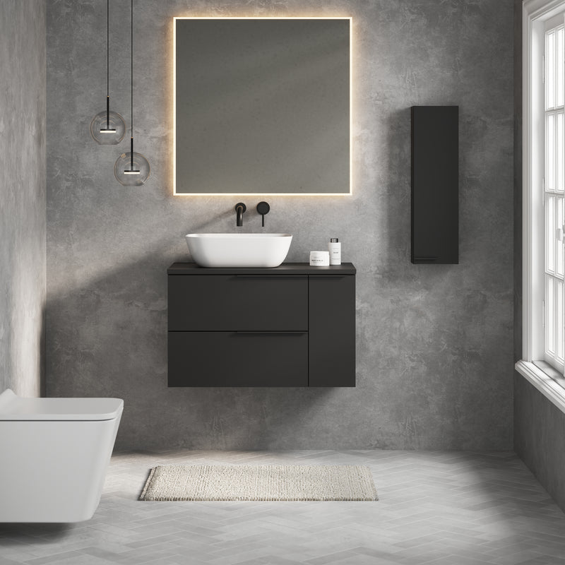 Banyetti Celtic Duo Matt Black Wall Hung Vanity Unit with Matt Black Handles - Select Size