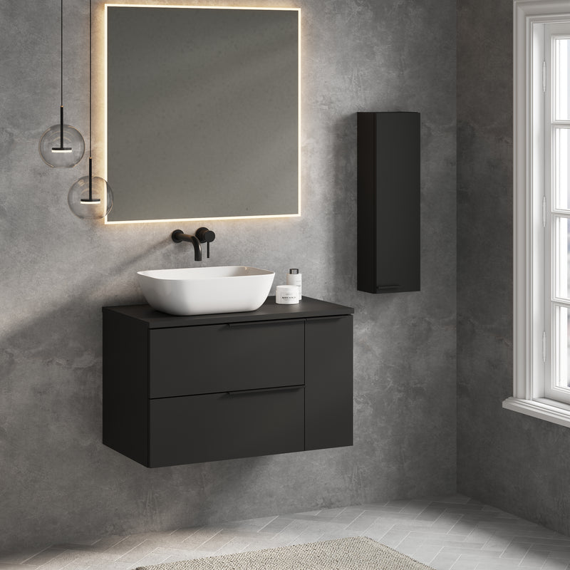 Banyetti Celtic Duo Wall Hung Vanity Unit with Matching Worktop - 800mm Matt Black