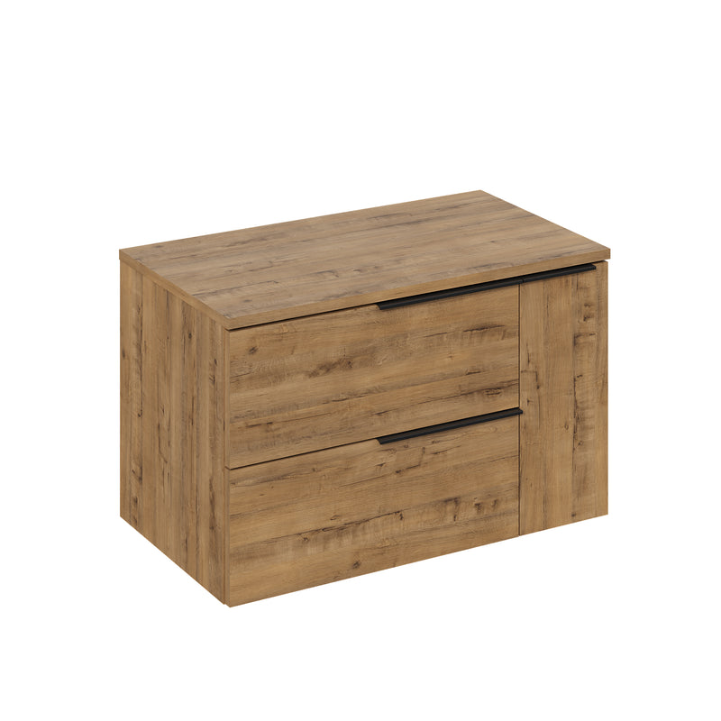 Banyetti Celtic Duo Ostippo Oak Wall Hung Vanity Unit with Matt Black Handles - Select Size