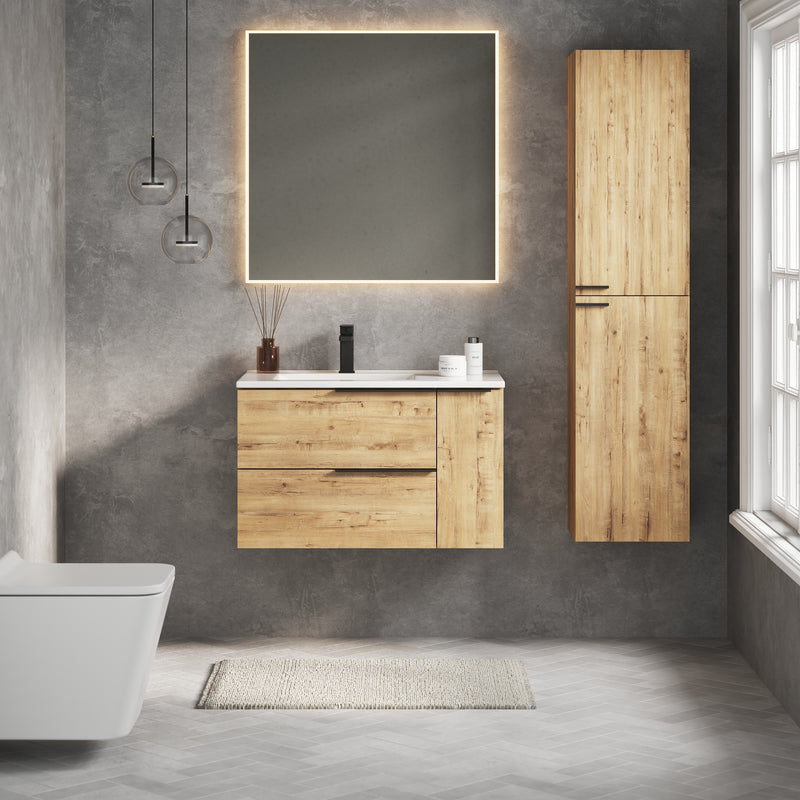 Banyetti Celtic Duo Ostippo Oak Wall Hung Vanity Unit with Matt Black Handles - Select Size