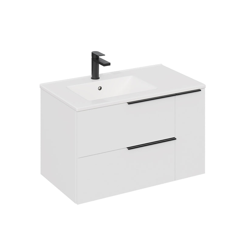 Banyetti Celtic Duo Wall Hung Vanity Unit with White Lira Offset Basin - 1000mm Gloss White