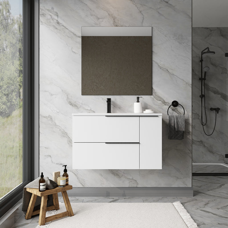 Banyetti Celtic Duo Gloss White Wall Hung Vanity Unit with Matt Black Handles - Select Size