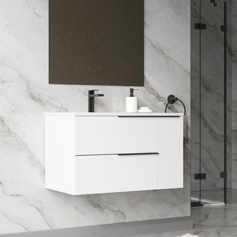 Banyetti Celtic Duo Gloss White Wall Hung Vanity Unit with Matt Black Handles - Select Size