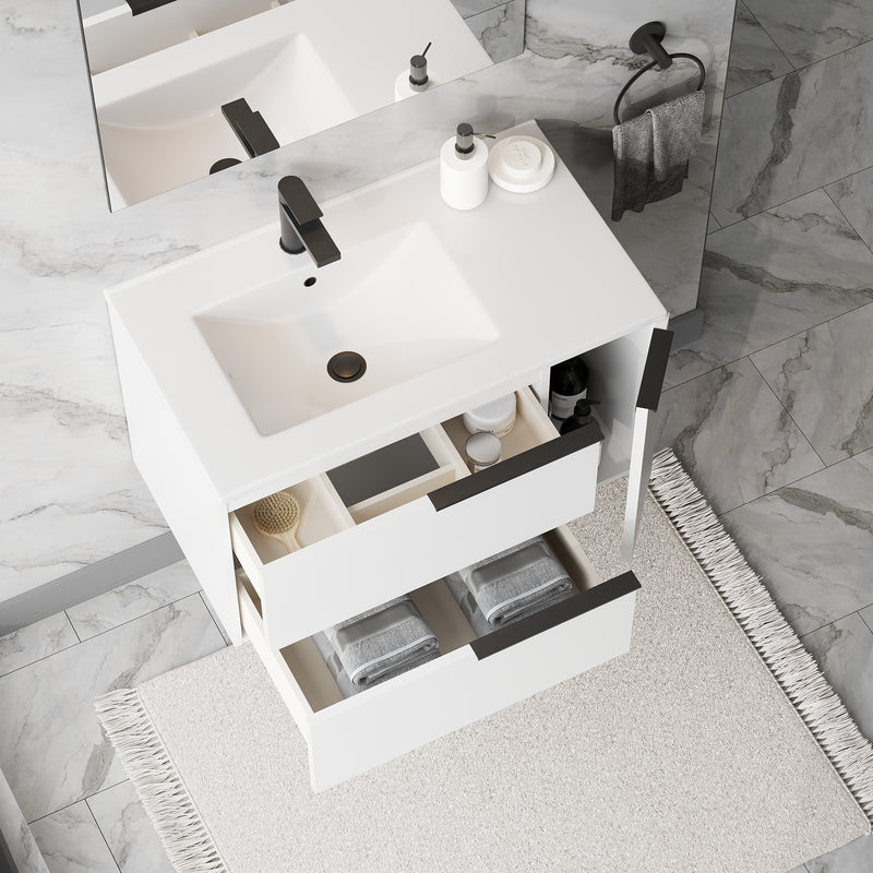 Banyetti Celtic Duo Gloss White Wall Hung Vanity Unit with Matt Black Handles - Select Size