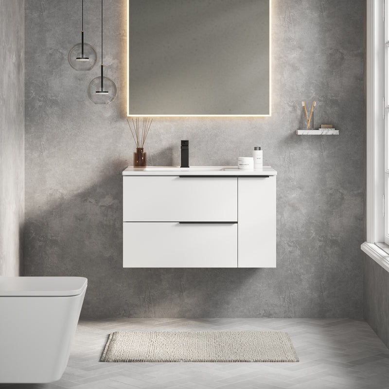 Banyetti Celtic Duo Gloss White Wall Hung Vanity Unit with Matt Black Handles - Select Size