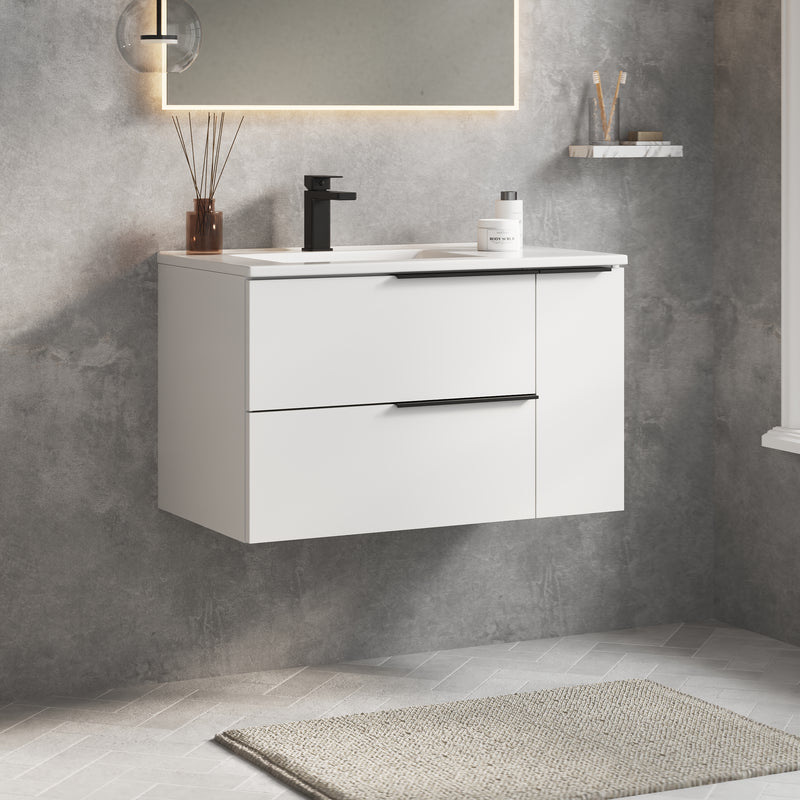Banyetti Celtic Duo Gloss White Wall Hung Vanity Unit with Matt Black Handles - Select Size