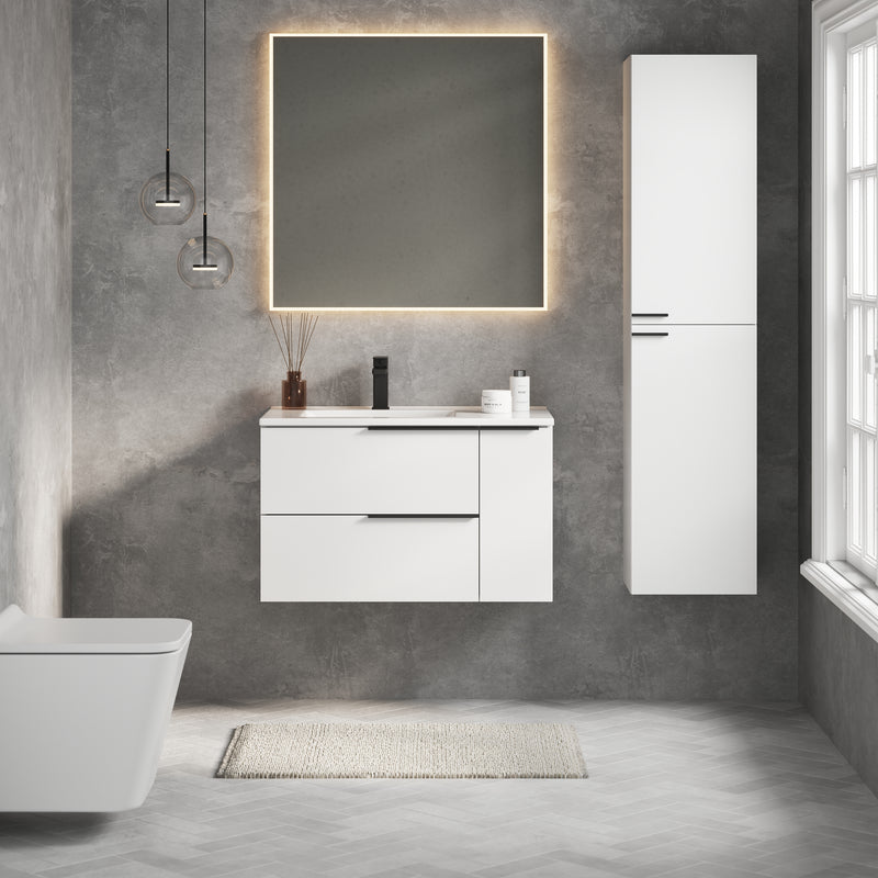 Banyetti Celtic Duo Gloss White Wall Hung Vanity Unit with Matt Black Handles - Select Size