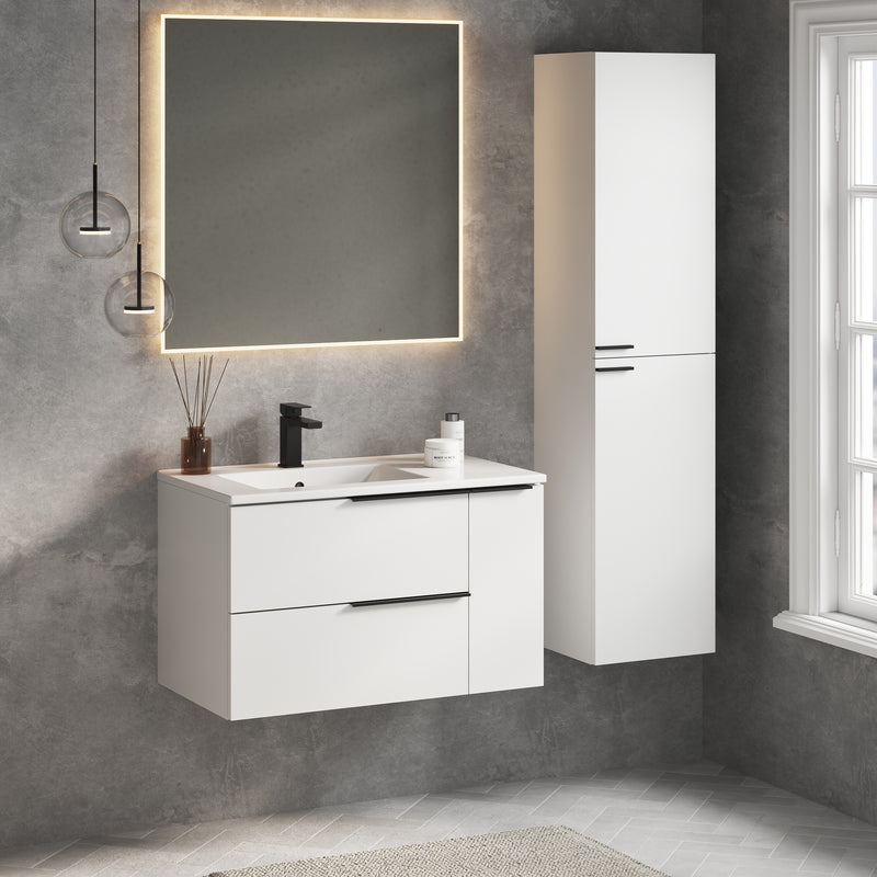 Banyetti Celtic Duo Gloss White Wall Hung Vanity Unit with Matt Black Handles - Select Size